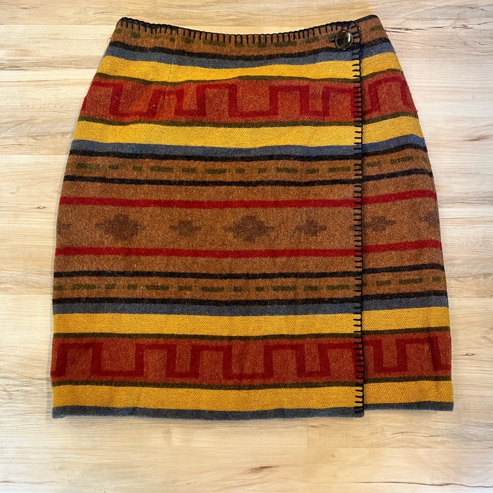 Vintage The Limited Southwestern Print Wool Blend Mini Skirt/ Wrap Skirt
